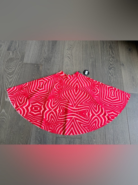 Exotica Lady Labyrinth Red Silky Narrow Waisted Midi Skater Skirt with Pockets - Picture 2 of 5